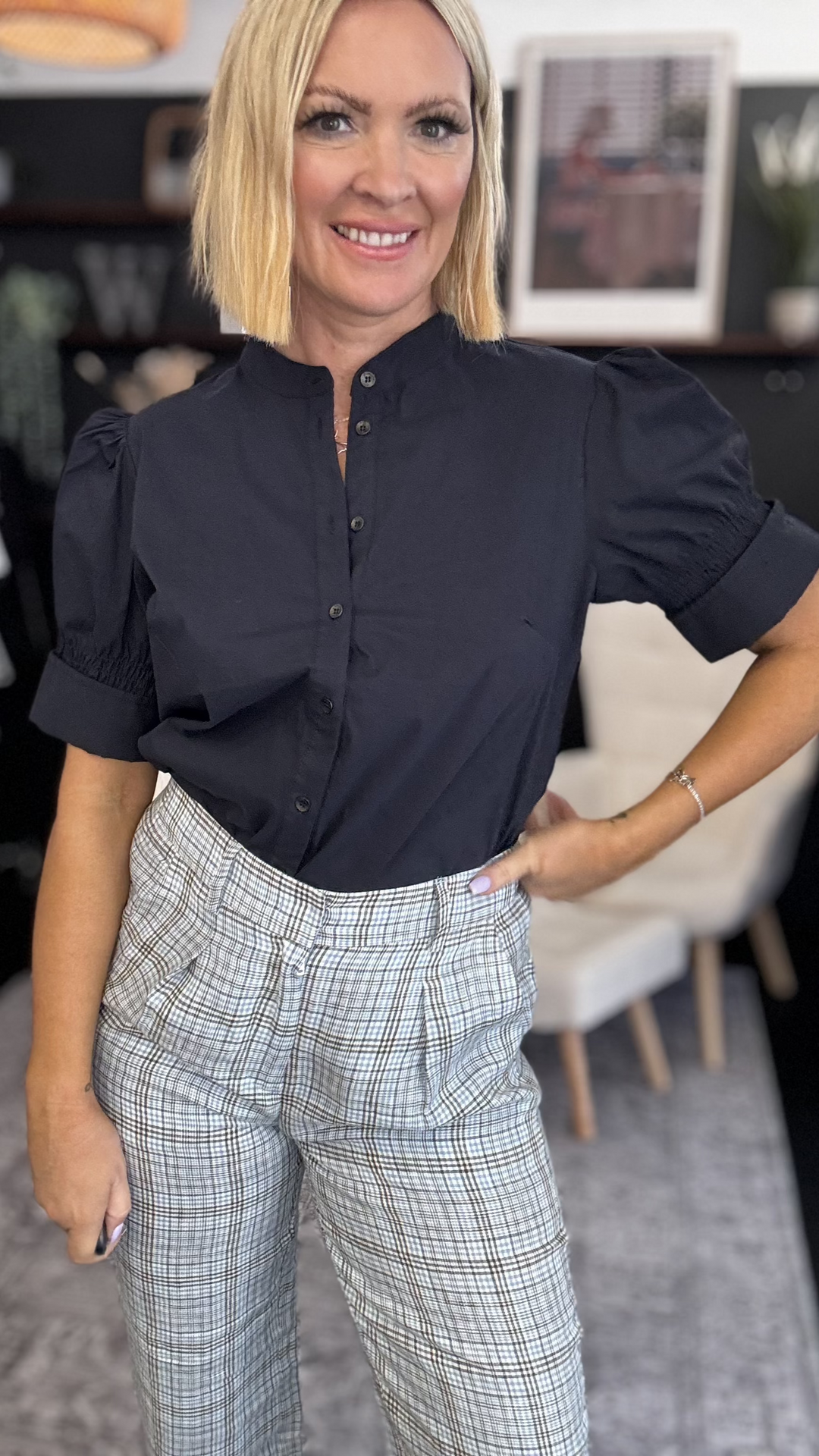 On The Button Trapeze Shirt - Navy/Orange