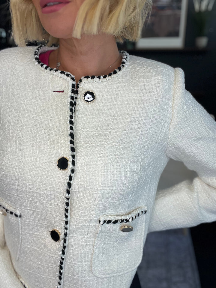 Queen of Scots  Bouclé Jacket With Contrast - Cream 243911 Size 8