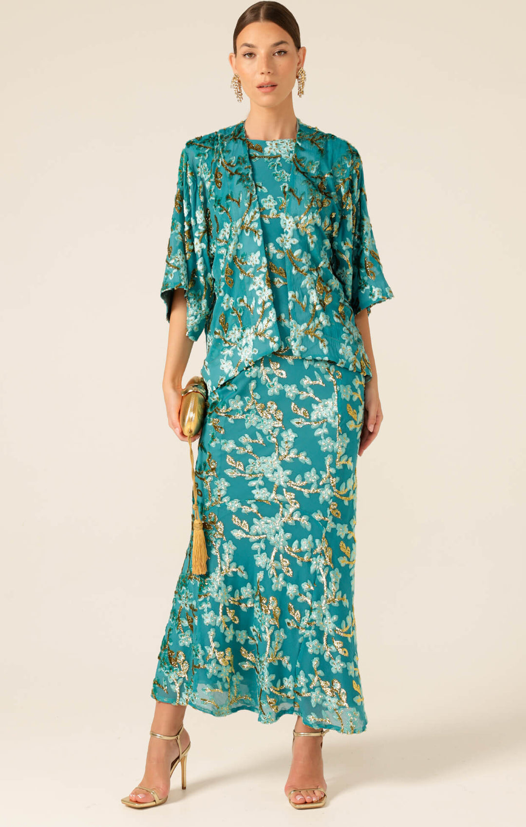 Heavenly Heights Maxi Dress - Gold/Turquoise Size 8