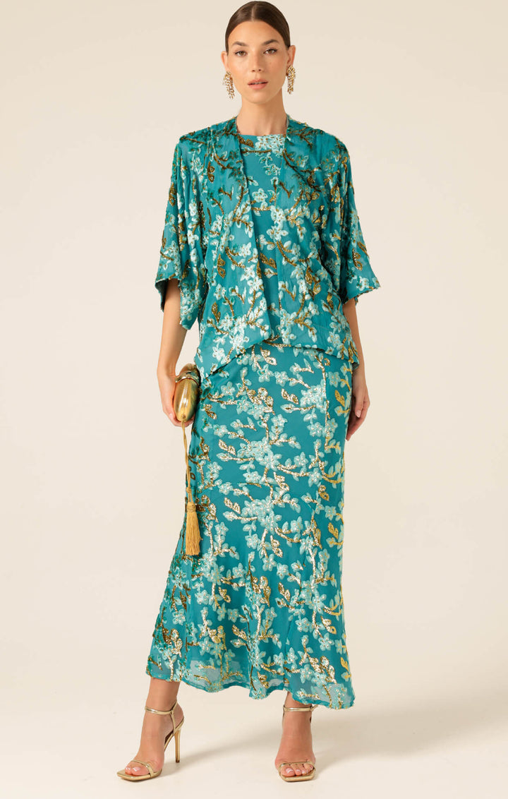 Heavenly Heights Maxi Dress - Gold/Turquoise Size 8