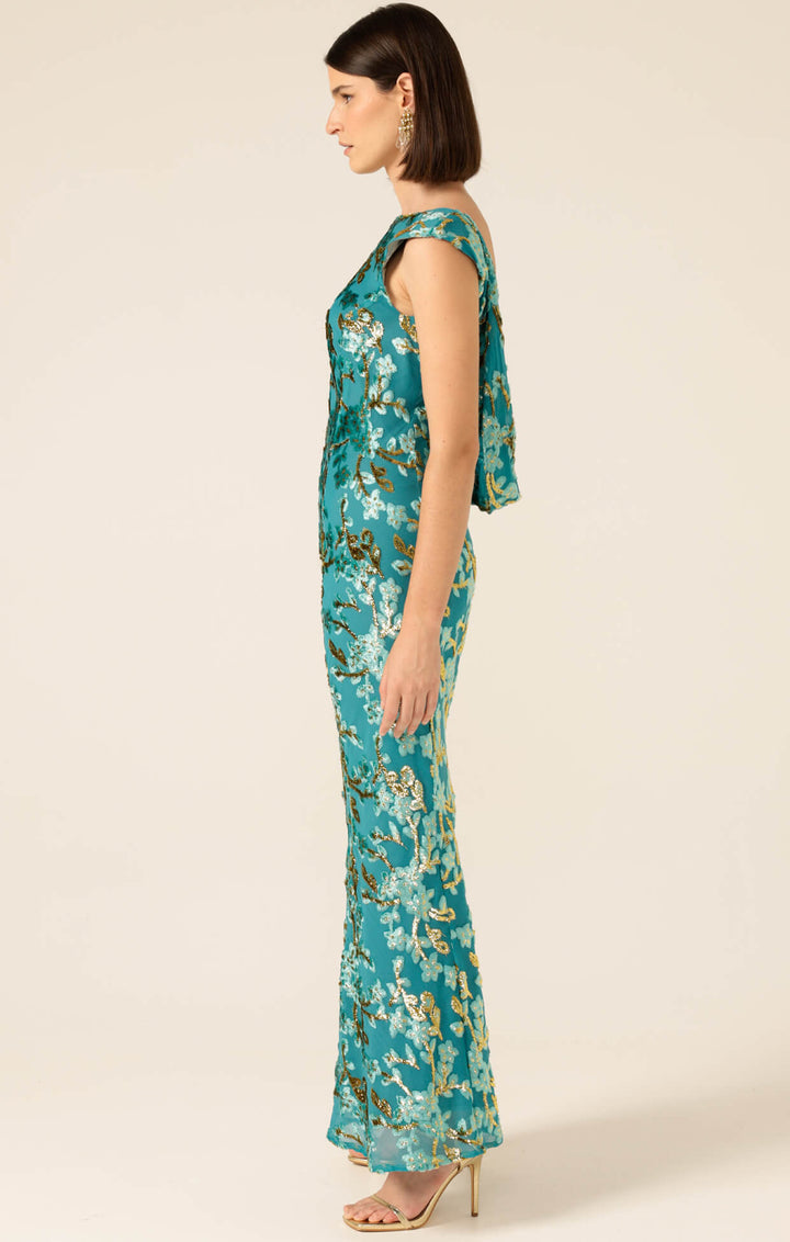 Heavenly Heights Maxi Dress - Gold/Turquoise Size 8