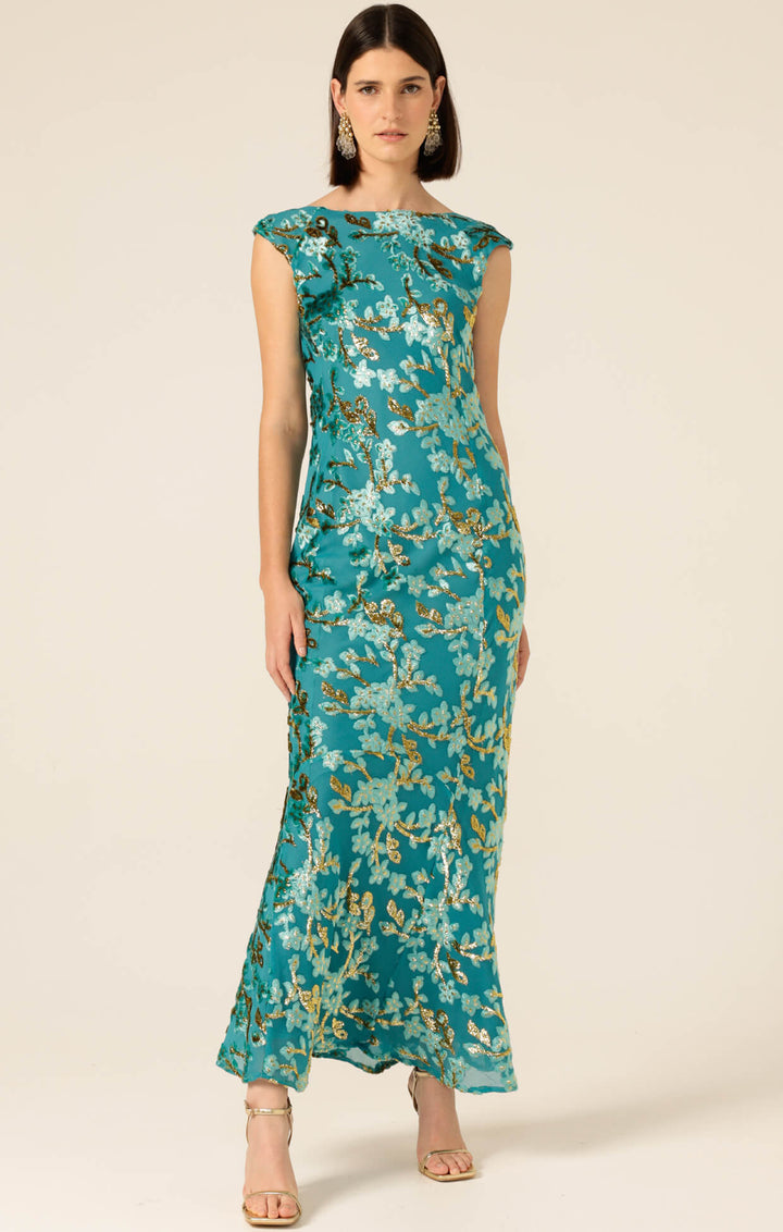 Heavenly Heights Maxi Dress - Gold/Turquoise Size 8