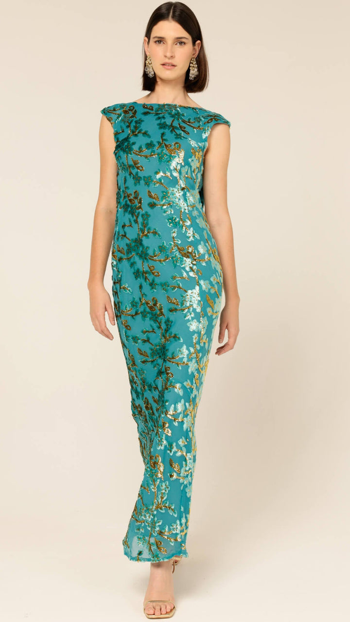 Heavenly Heights Maxi Dress - Gold/Turquoise Size 8