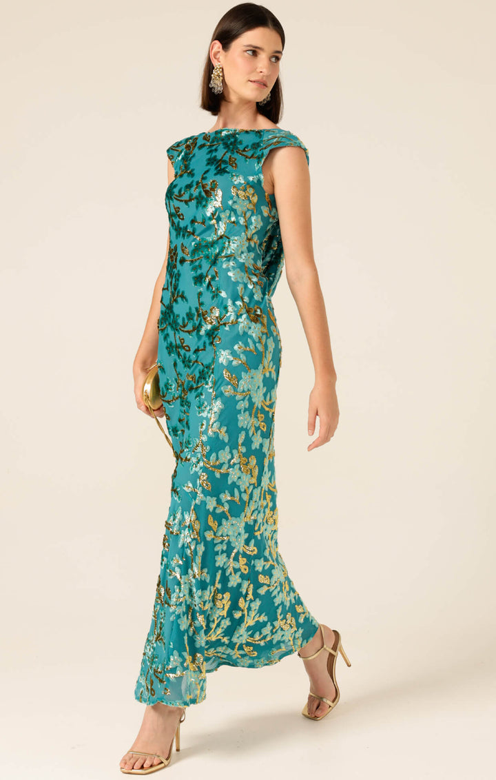 Heavenly Heights Maxi Dress - Gold/Turquoise Size 8