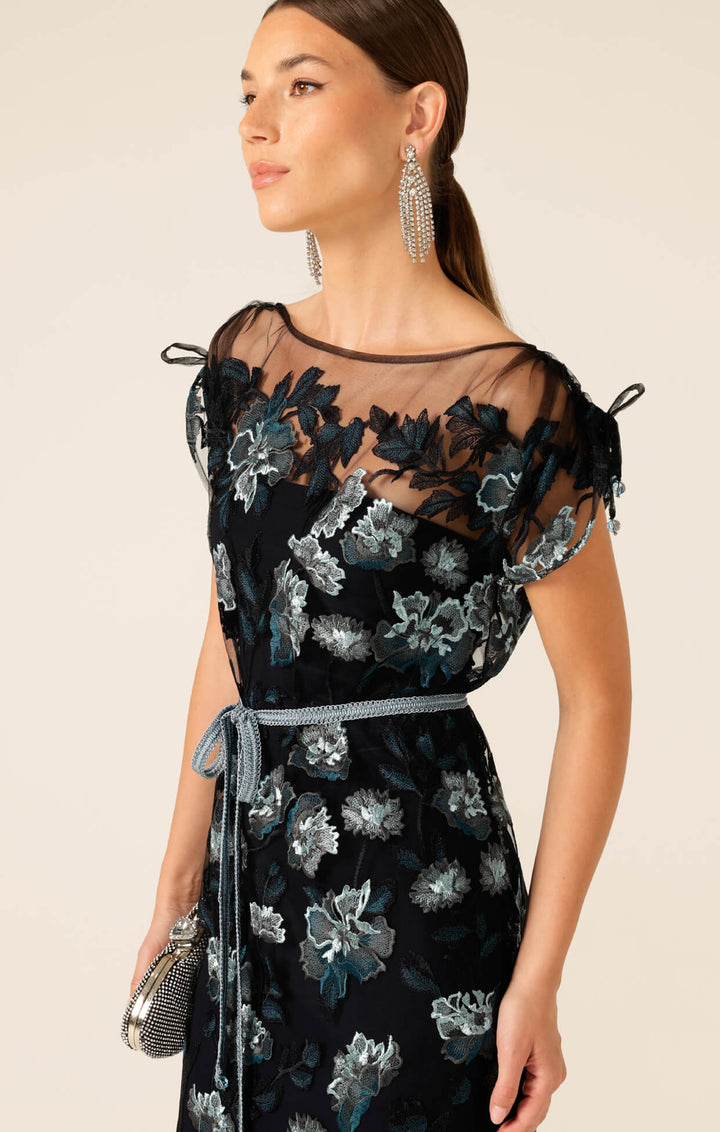 Love Potion Maxi Dress - Black Aqua Teal Size 8