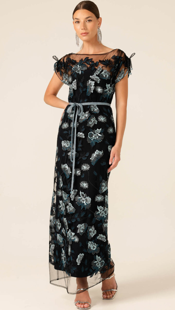 Love Potion Maxi Dress - Black Aqua Teal Size 8