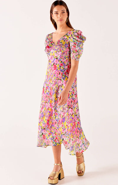 New Blooms Midi Dress in Pink Floral