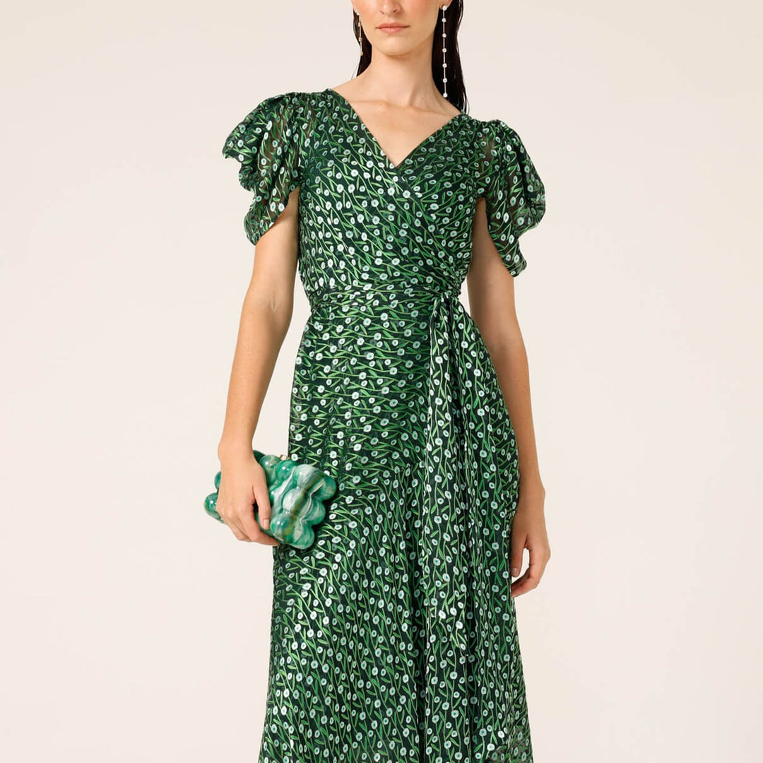 Twilight Shimmer Maxi Dress - Emerald Poppy Size 8