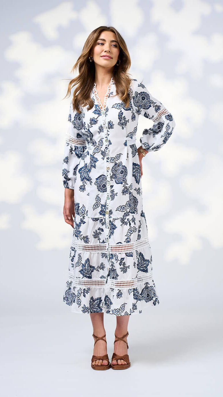Indie Midi Dress - Silk White Multi