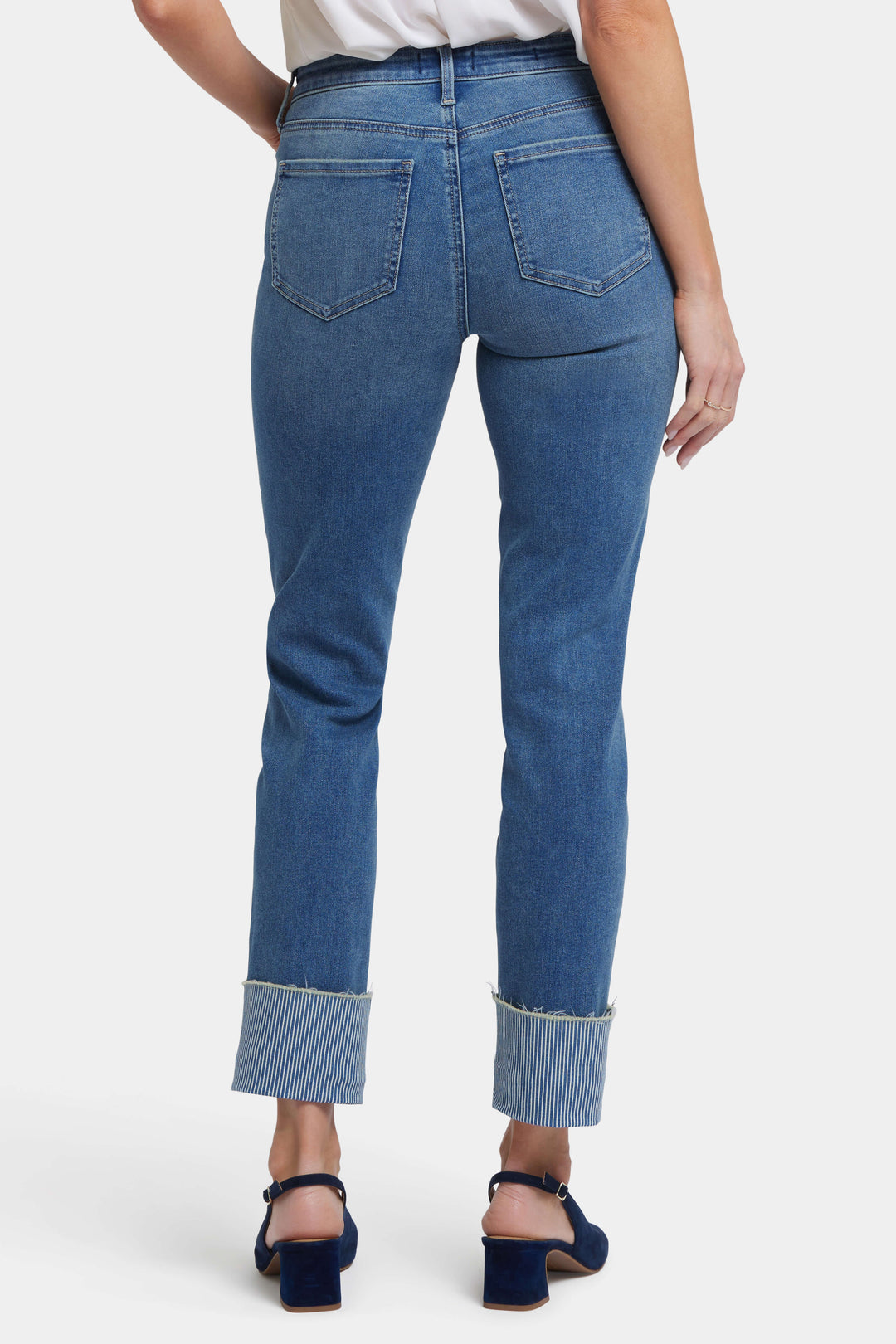 Sheri Slim Ankle Jeans With Striped Cuffs - Costa Brava
