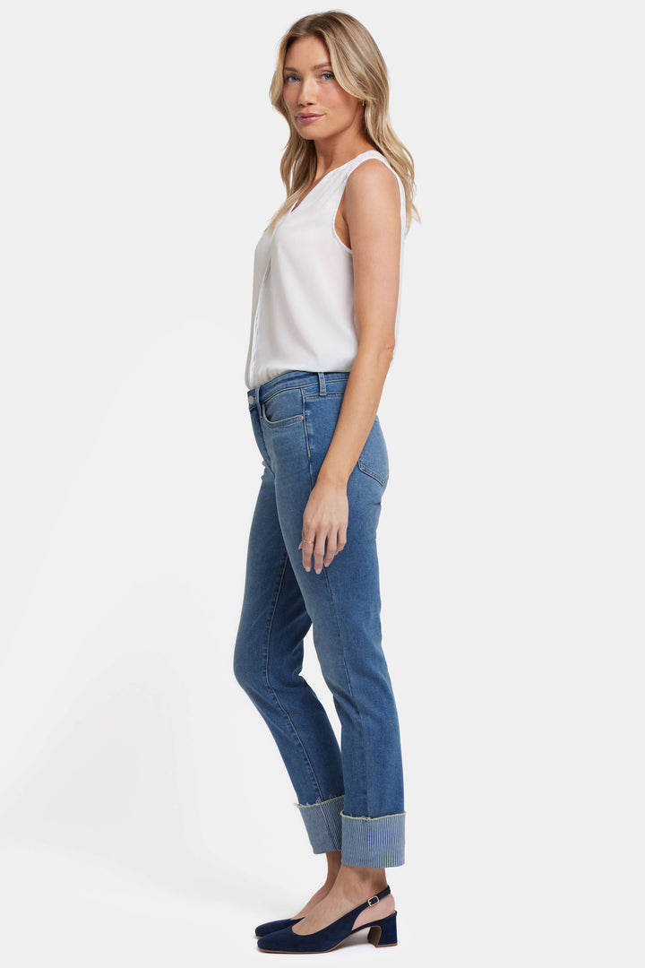 Sheri Slim Ankle Jeans With Striped Cuffs - Costa Brava