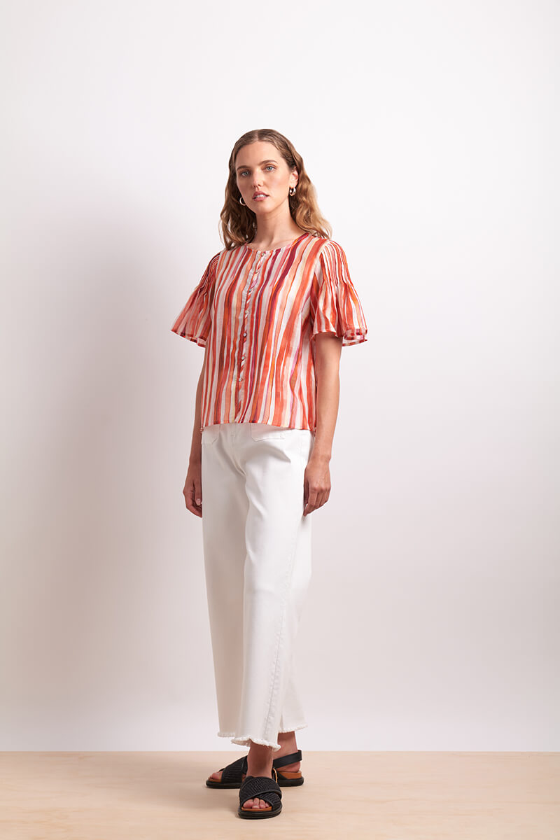Draw The Line Blouse - Koi Stripe