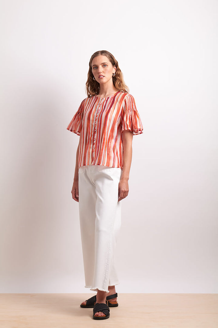 Draw The Line Blouse - Koi Stripe