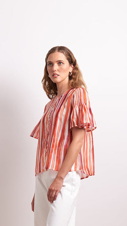 Draw The Line Blouse - Koi Stripe