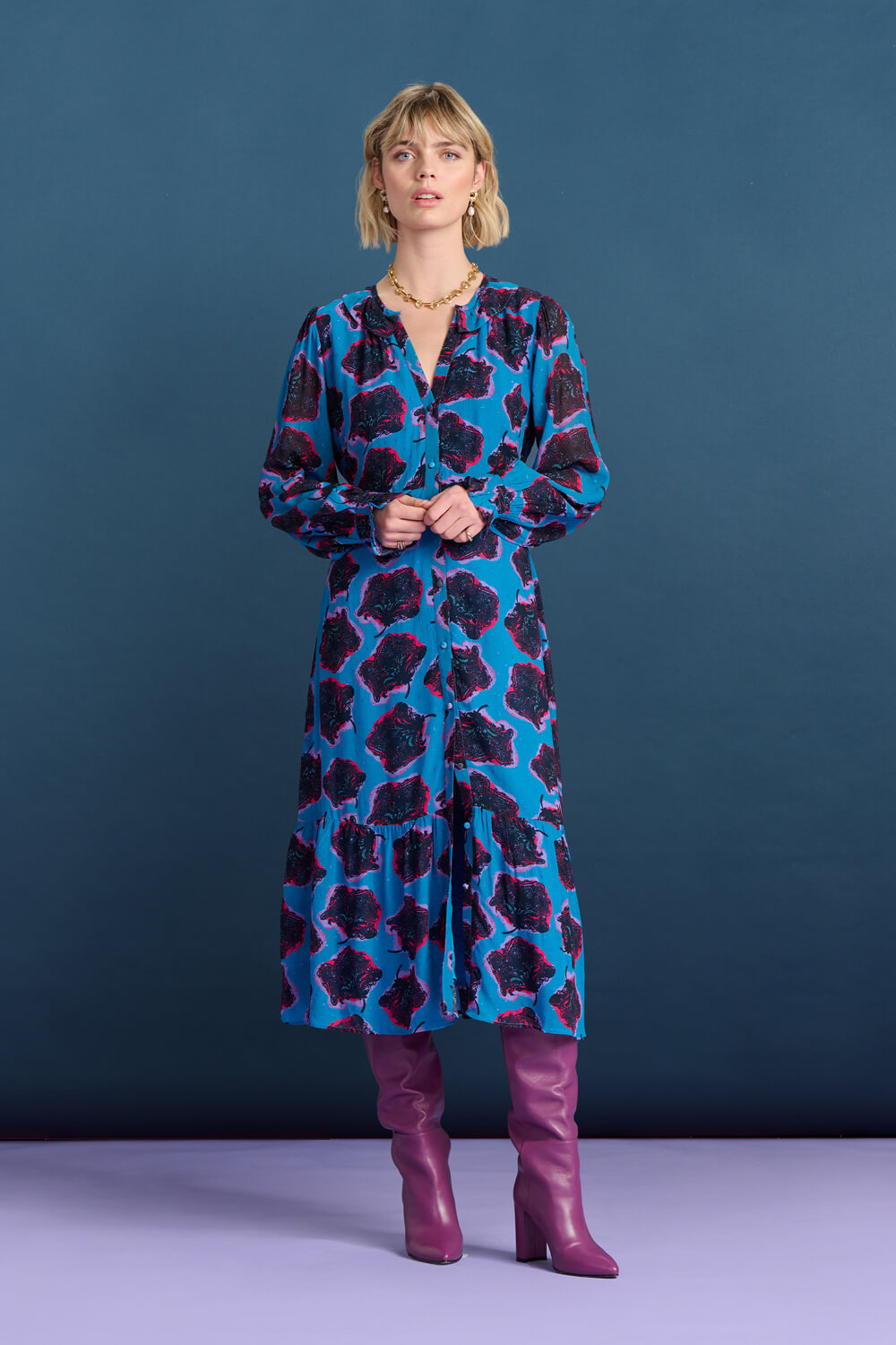 Flower Pop Dress - Blue Au14