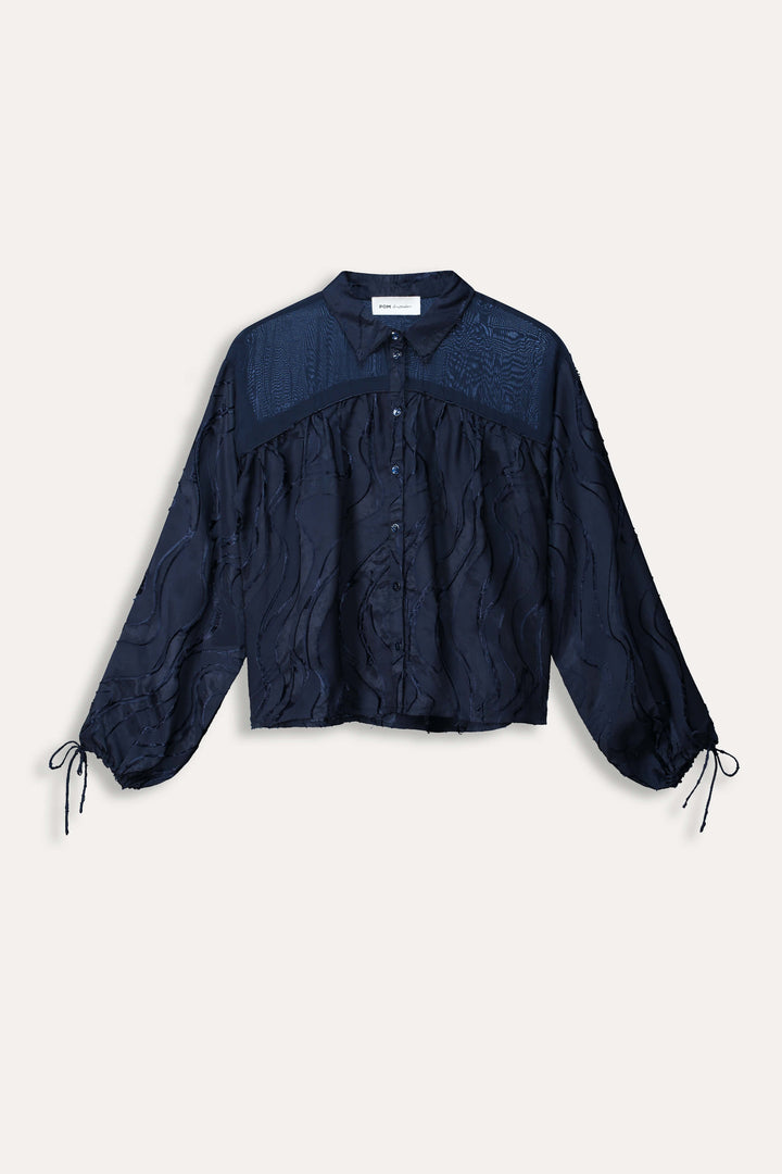 Jacquard Midnight Blue Blouse Size 14