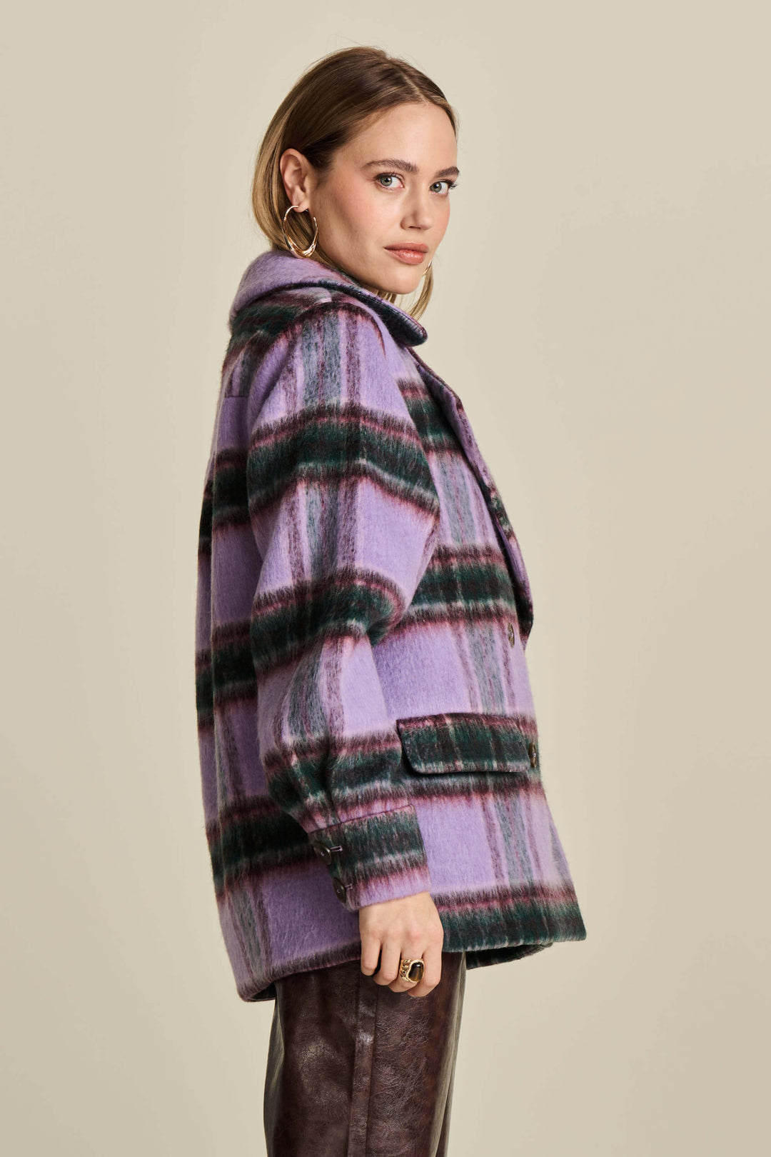 Checks Lavender Over-sized Coat