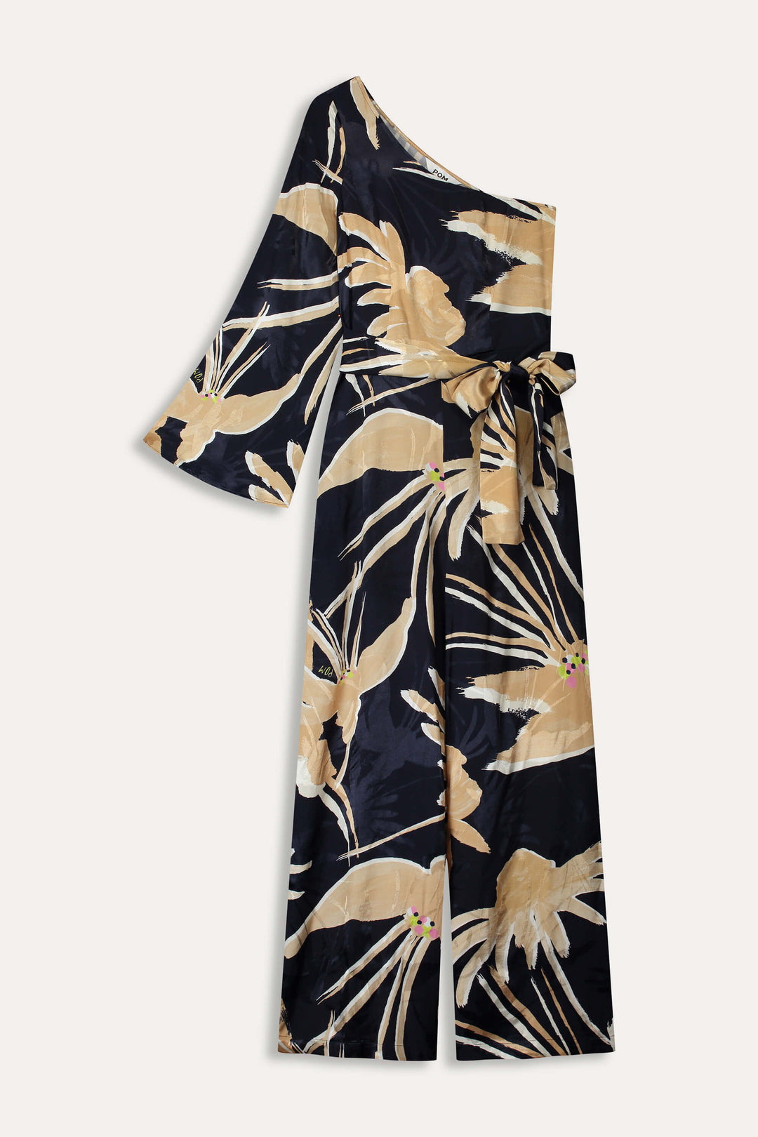 One Shoulder Artisan Jumpsuit - Sand/Navy