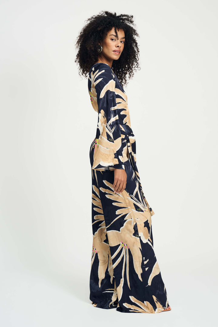 One Shoulder Artisan Jumpsuit - Sand/Navy