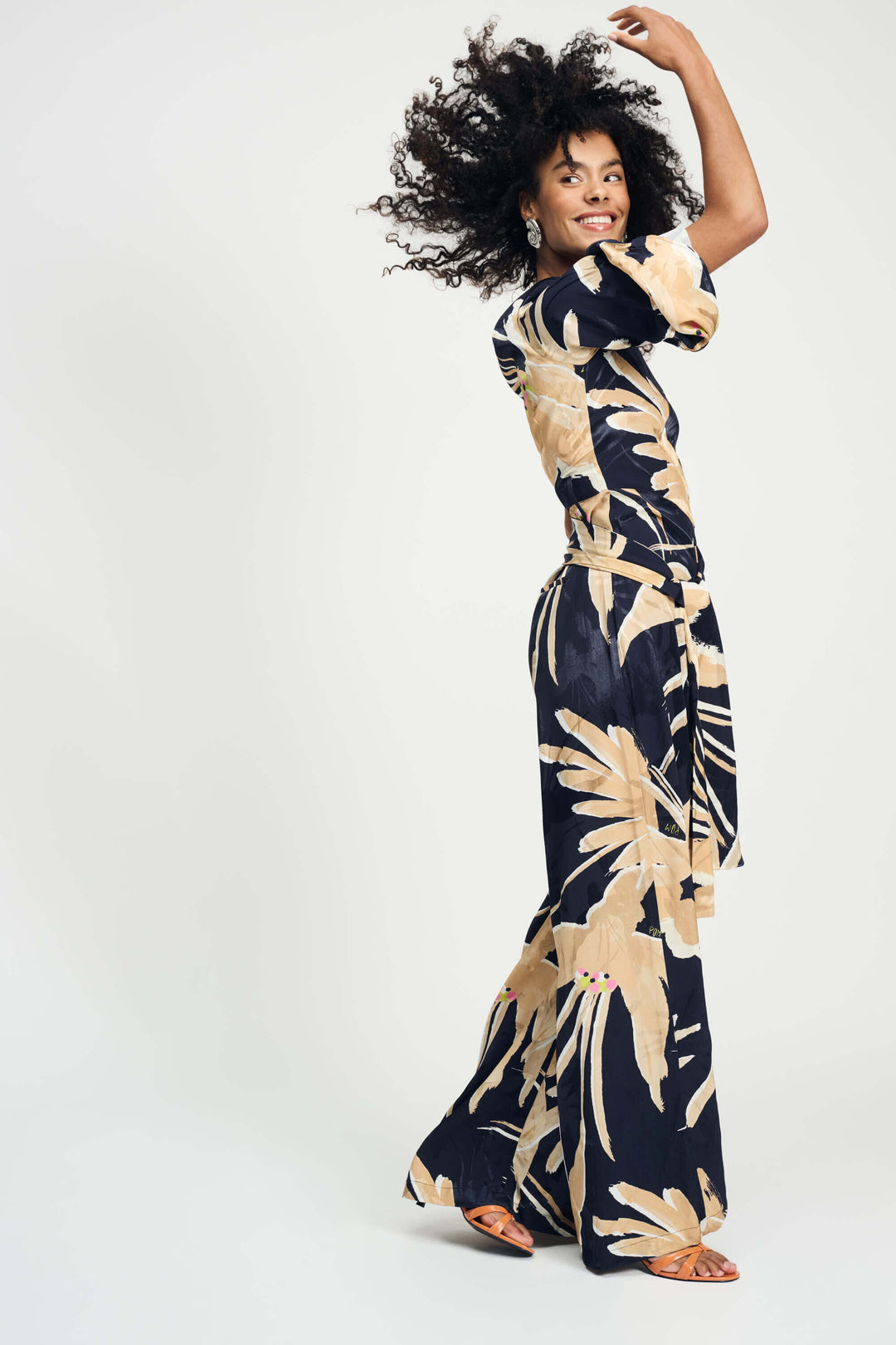 One Shoulder Artisan Jumpsuit - Sand/Navy