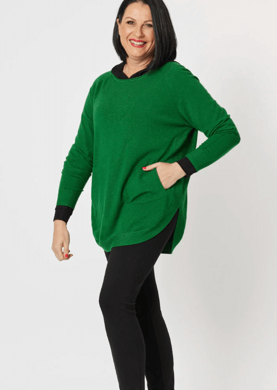 Pia Button Back Knit - Emerald Size 10