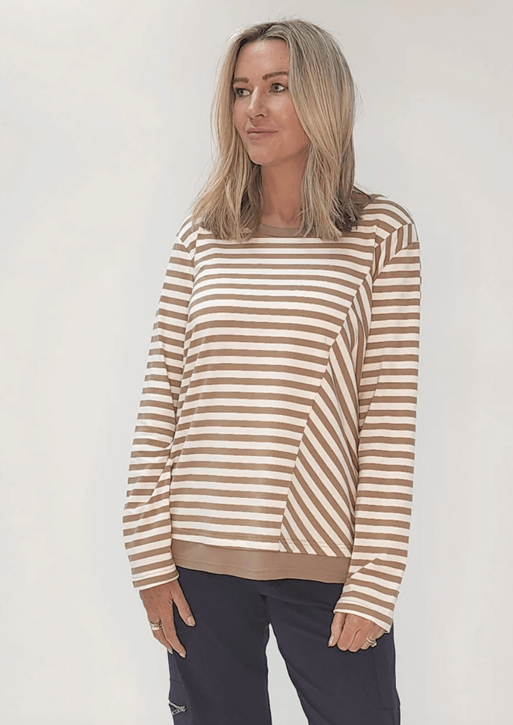 Sarah Stripe Top - Caramel Size 14