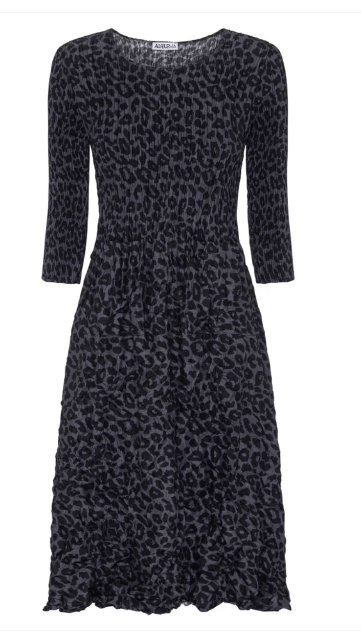 Smash Pocket Dress 3/4 Sleeve  - Leopard Grey Size 14