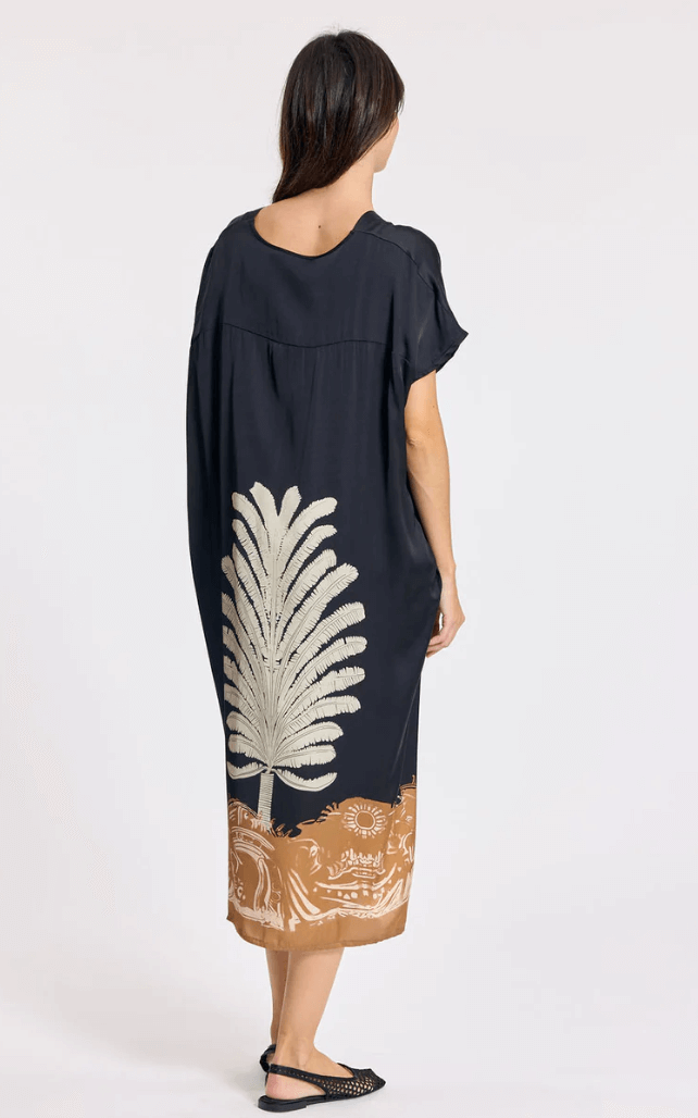 Ambra Printed Caftan Dress - Black
