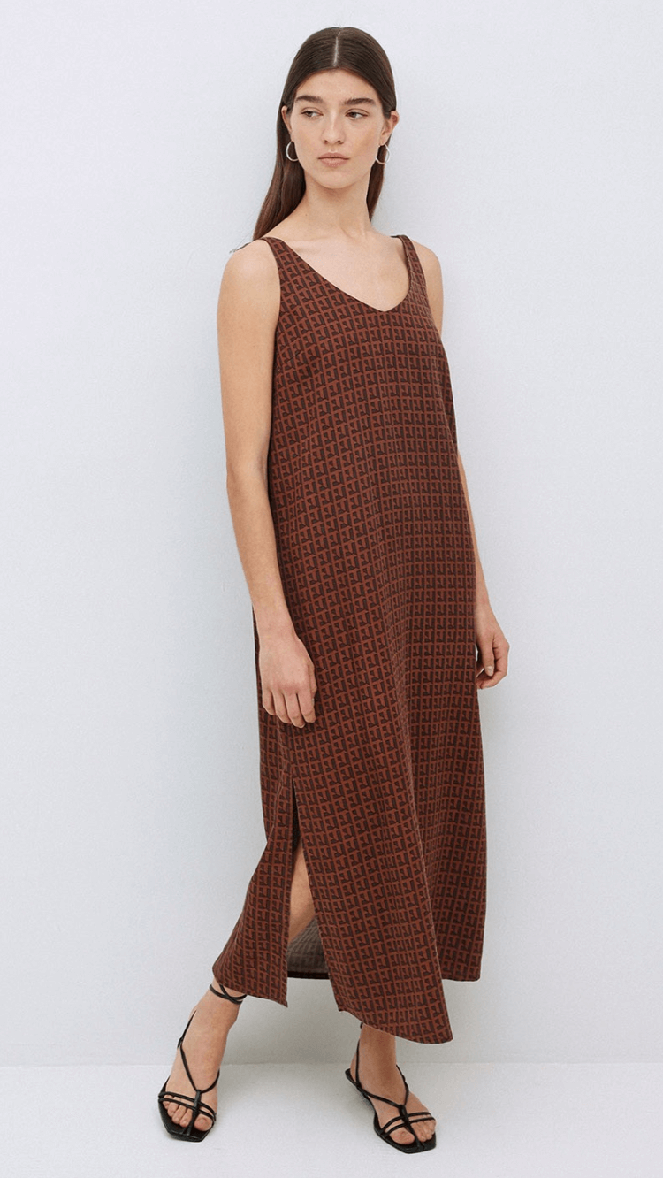 Chocolate Tencel V Neck Dress