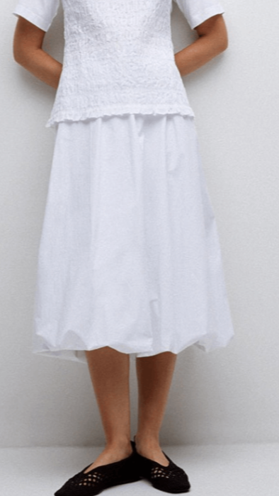 White Popplin Balloon Skirt