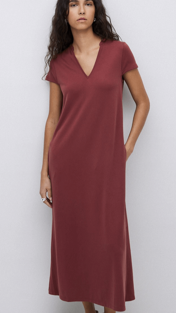 Burgendy Cap Sleeve Midi Dress