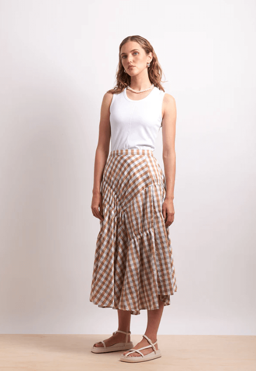 In Stitches Skirt - Sand Check