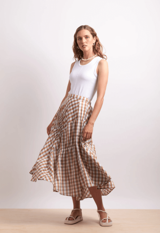 In Stitches Skirt - Sand Check