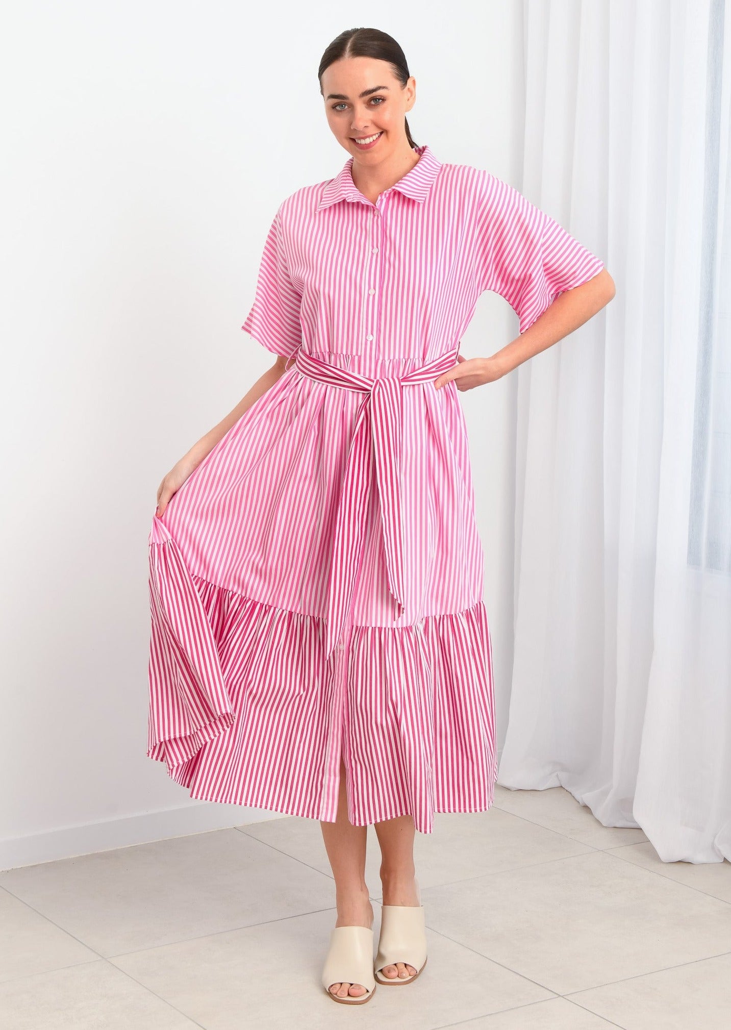 Contrast Collar Striped Dress main image 1