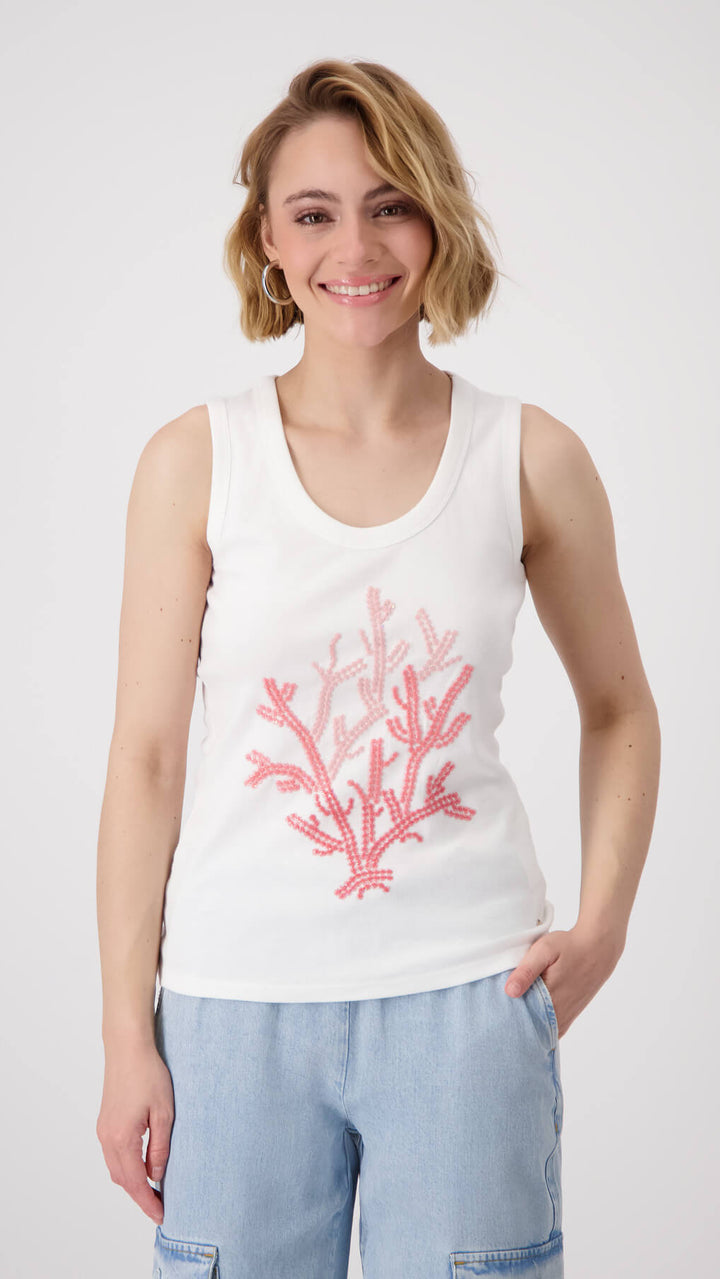 Round Neck Coral Rib Tank - Cream/Pink
