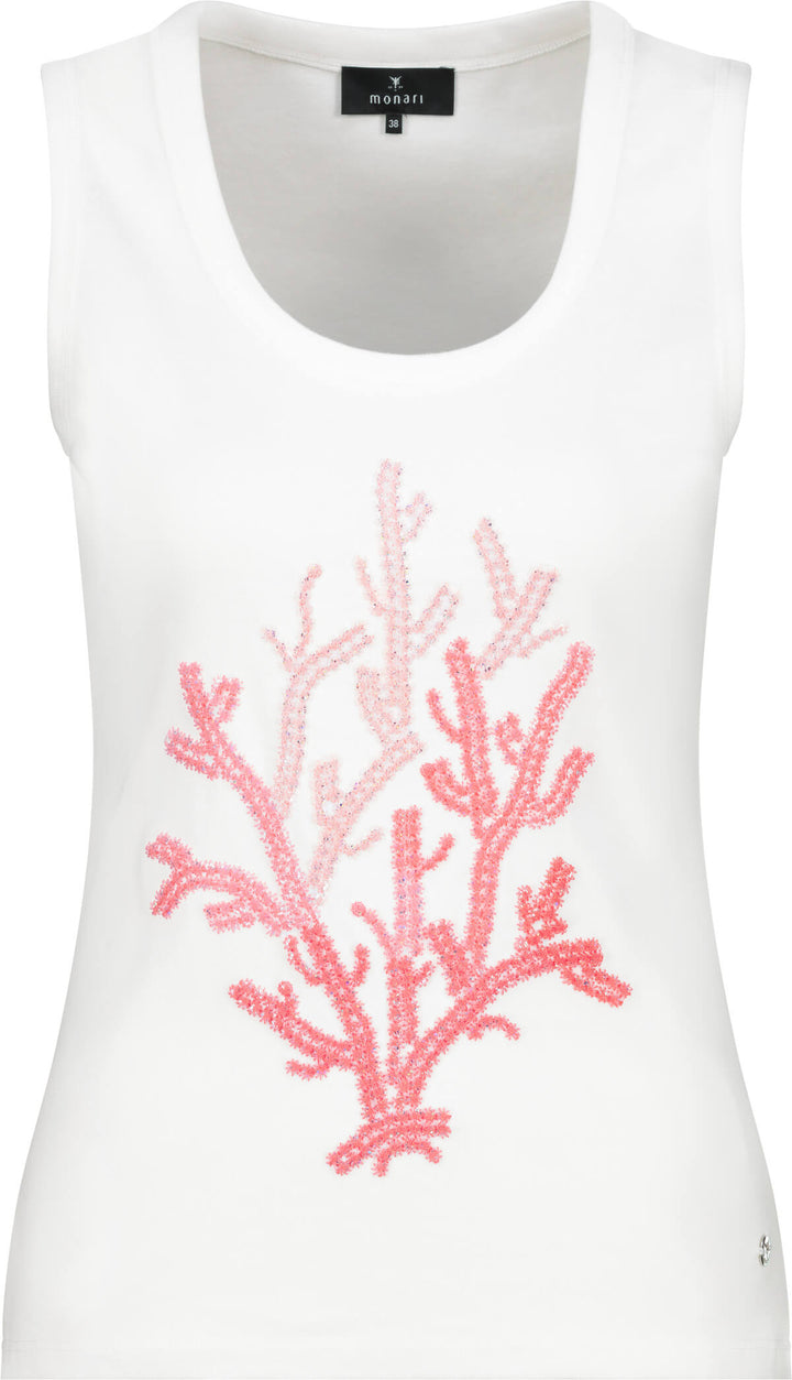 Round Neck Coral Rib Tank - Cream/Pink