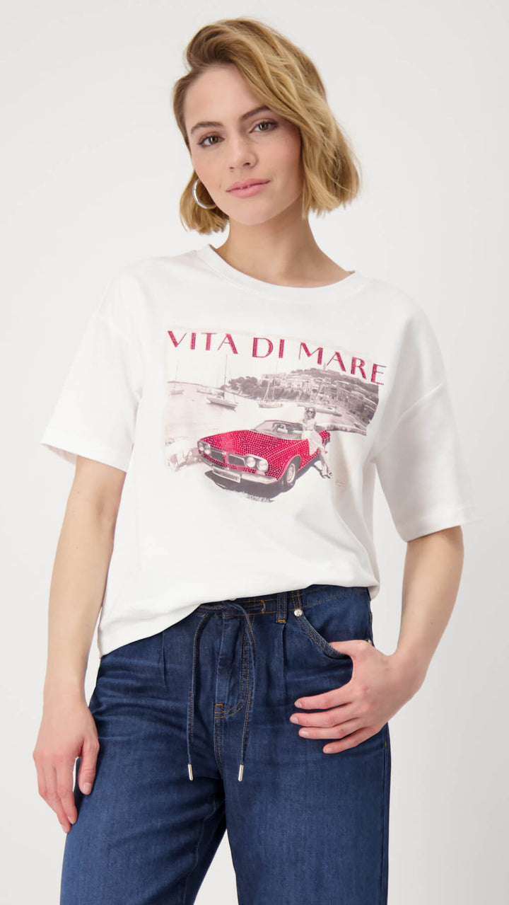 Jeweled Car Tee - White/Red