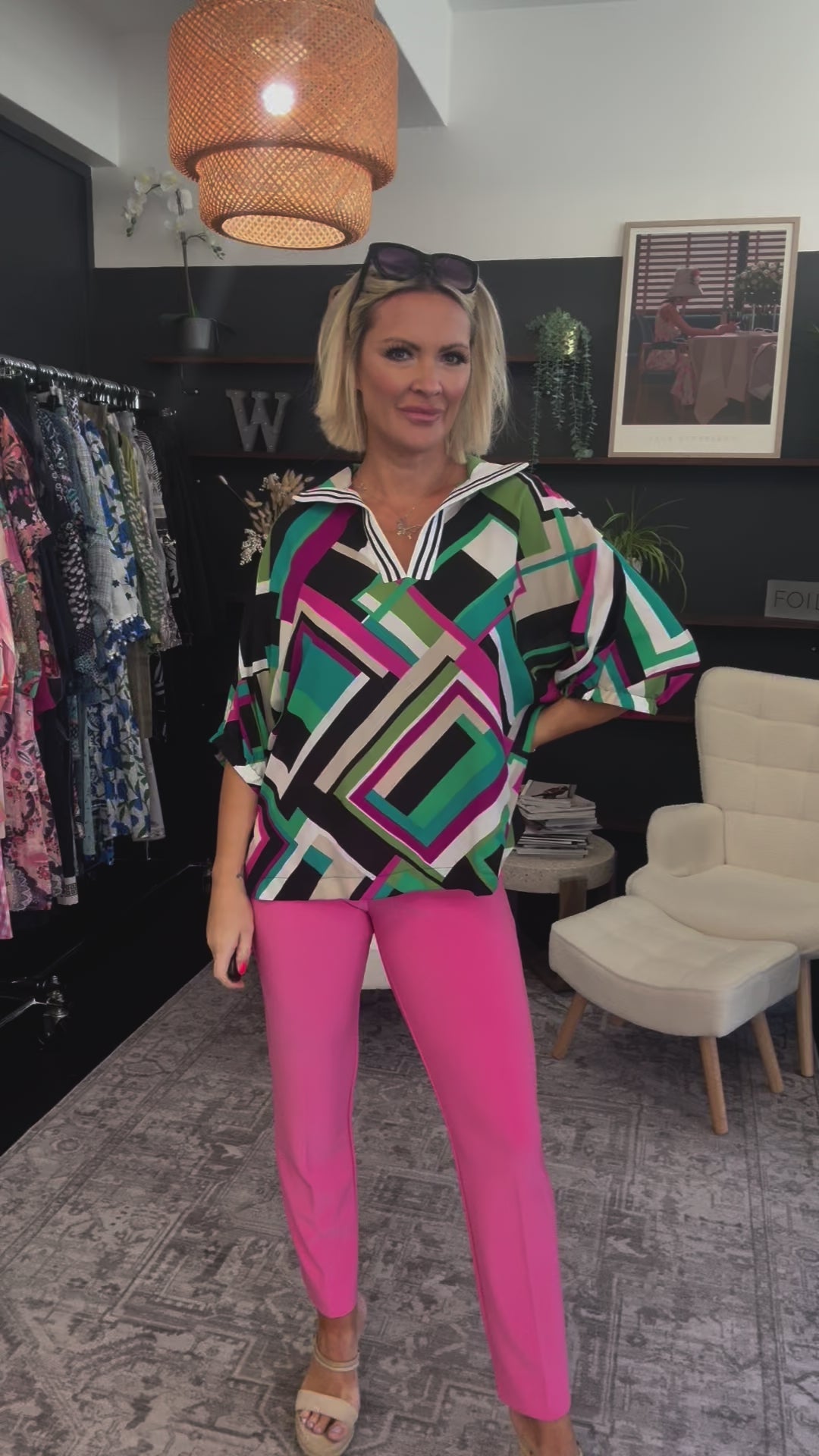 Paradiso Georgette Geometric Print Box Top 242176 Size 14