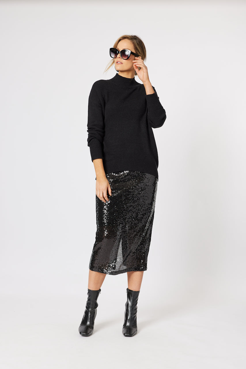 Empire High Neck Knit Jumper - Black Size 14