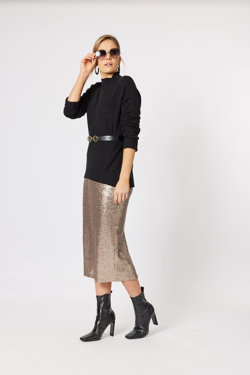 Empire High Neck Knit Jumper - Black Size 14