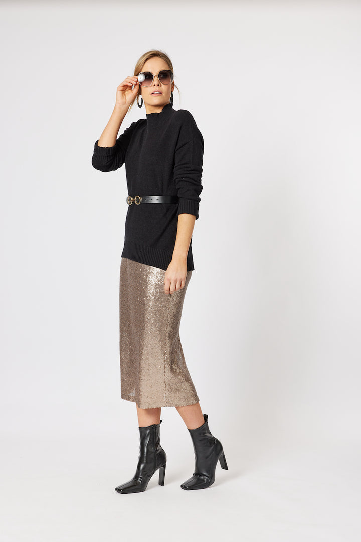 Empire High Neck Knit Jumper - Black Size 14