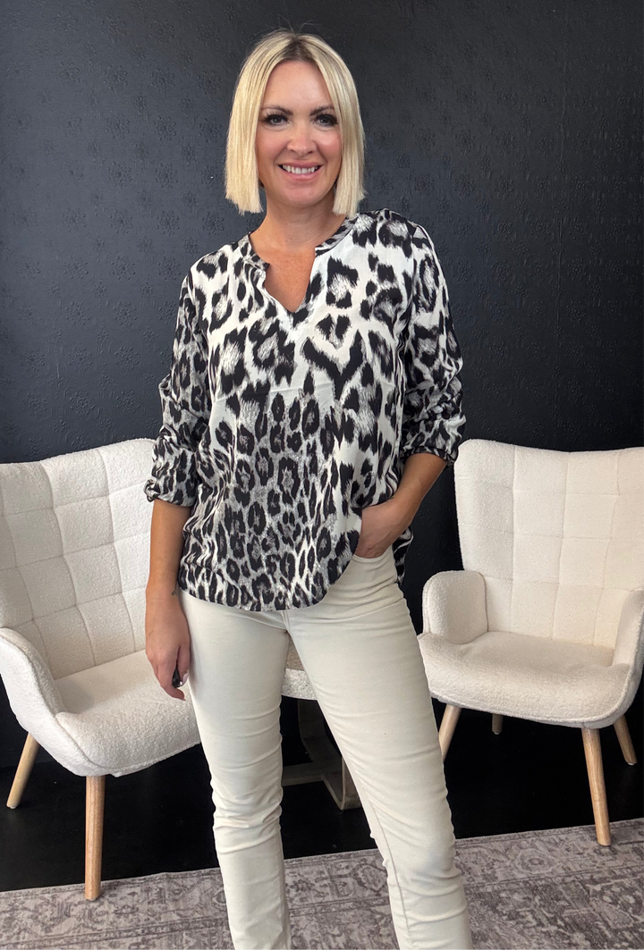 Schwarz Round Neck Blouse - Grey