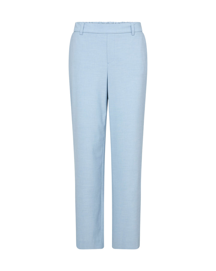 Mos Mosh Light blue tailored trousers shown flat against a plain white background. Flat image 