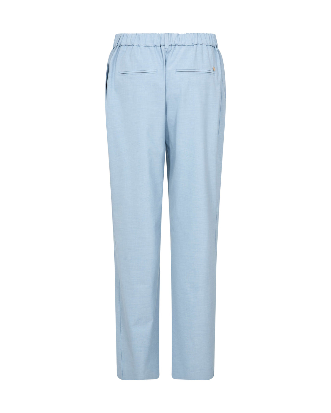 Mos Mosh Light blue tailored trousers shown flat against a plain white background. Flat image 