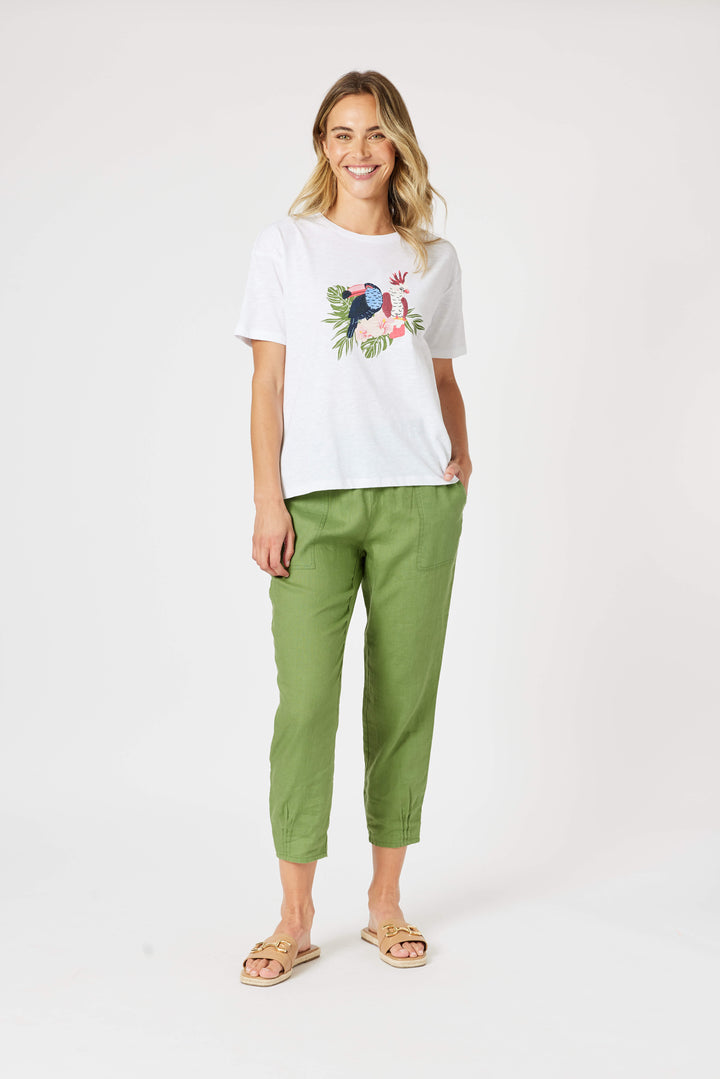 Sarah Linen Pant - Basil Green