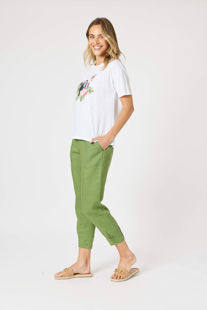 Sarah Linen Pant - Basil Green