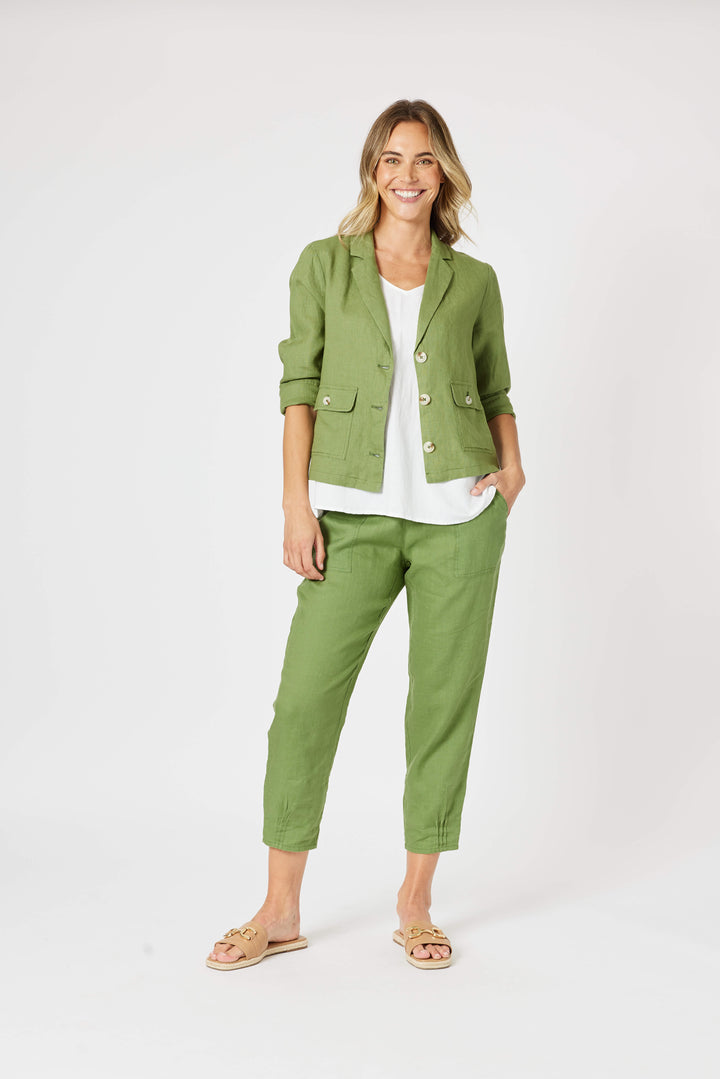 Sarah Linen Pant - Basil Green