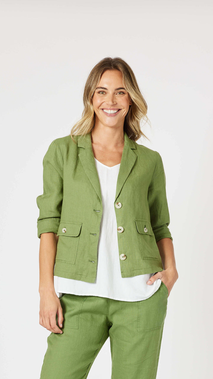 Danielle Linen Jacket Basil Green
