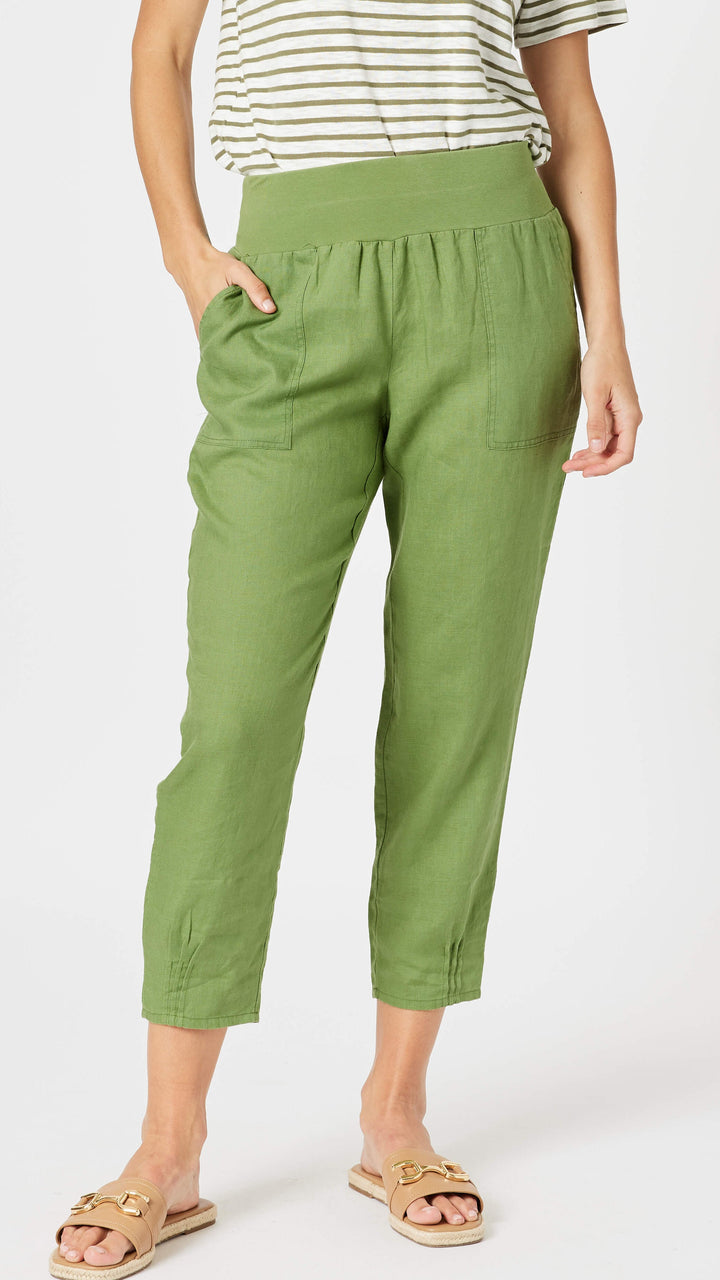 Sarah Linen Pant - Basil Green