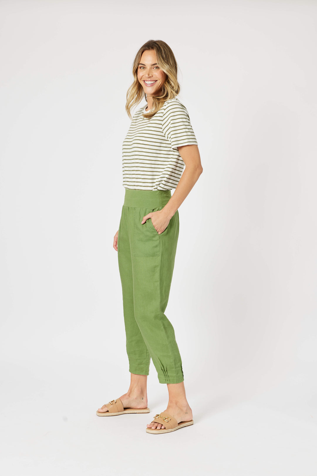 Sarah Linen Pant - Basil Green